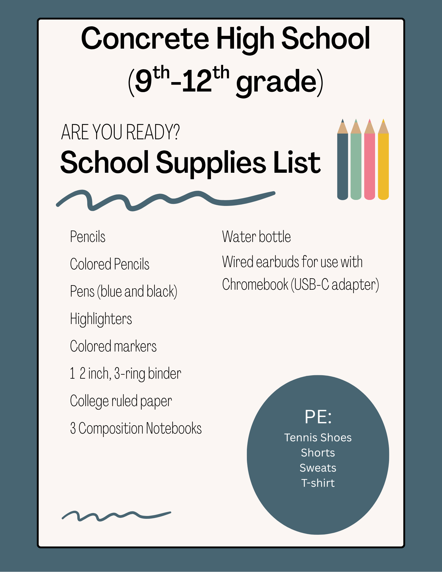 High School 9th-12th Grade Supply List